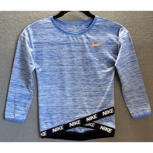 Nike Dri-Fit T-Shirt Girl  Size Medium Blue Long Sleeve Crew Neck Logo Sportwear